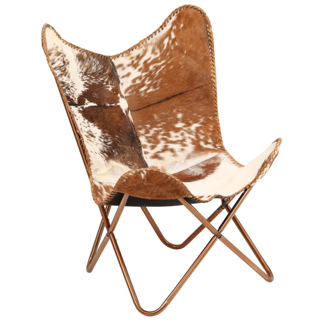 vidaXL Butterfly Chair Brown and White Genuine Goat Leather