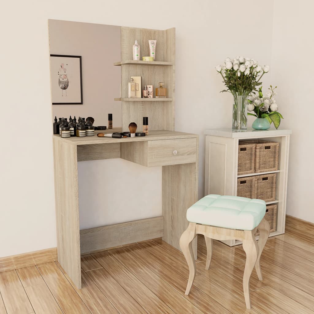 vidaXL Dressing Table Chipboard 29.5"x15.7"x55.5" Oak