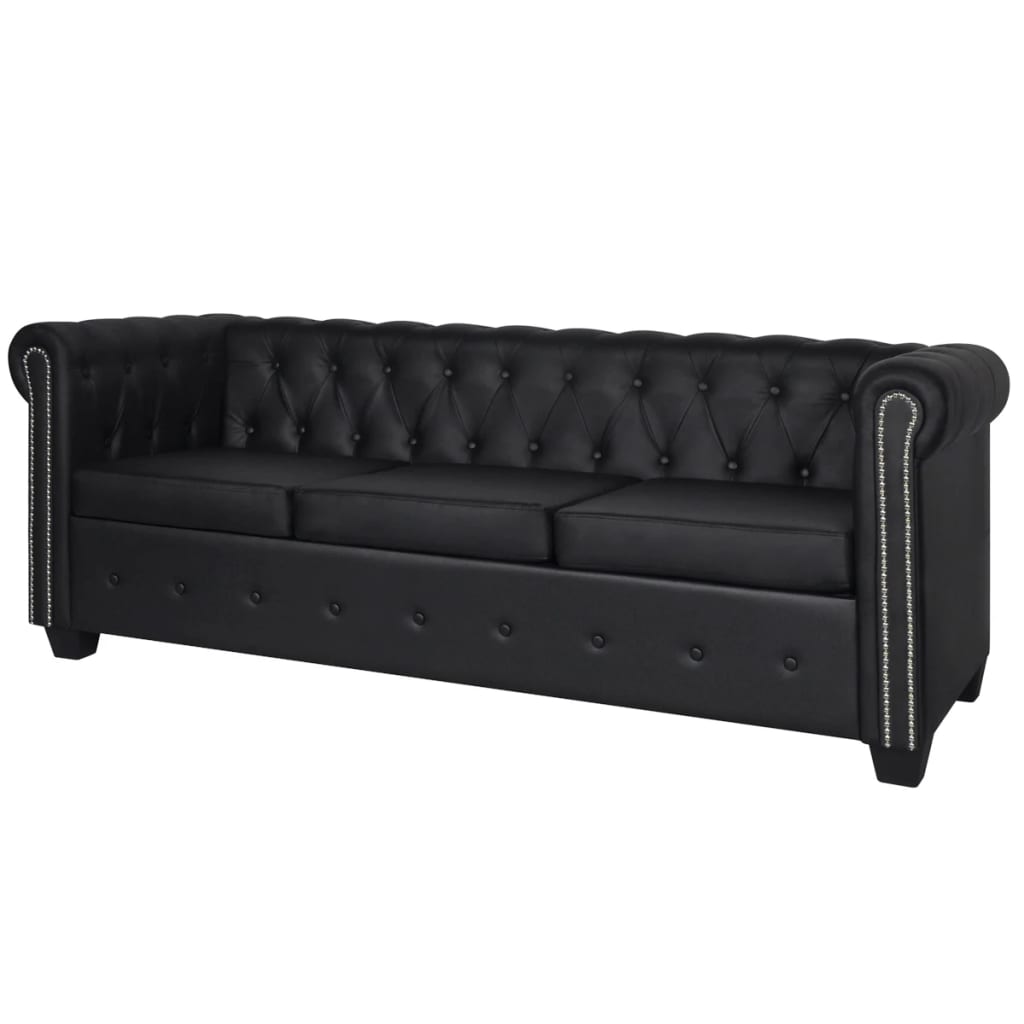 vidaXL Chesterfield 3-Seater Artificial Leather Black