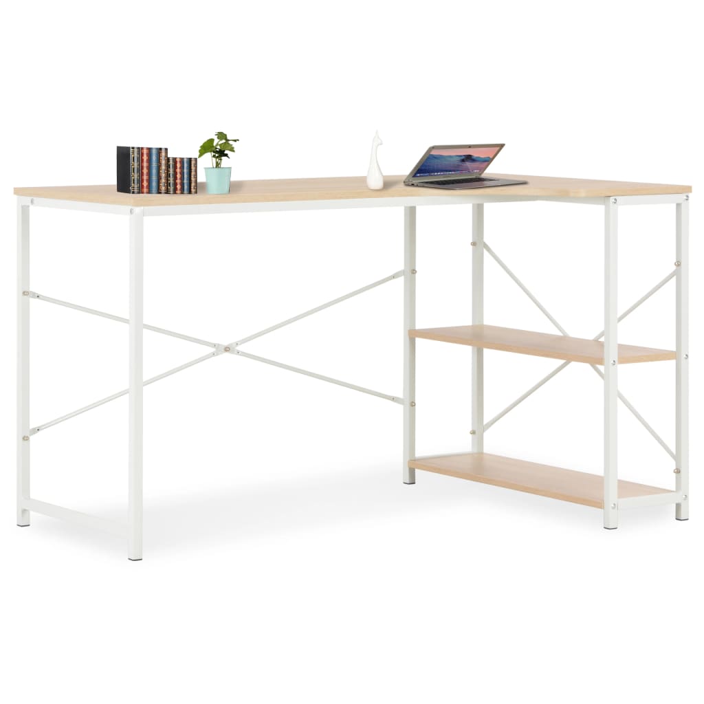 vidaXL Computer Desk White and Oak 47.2"x28.3"x27.6"