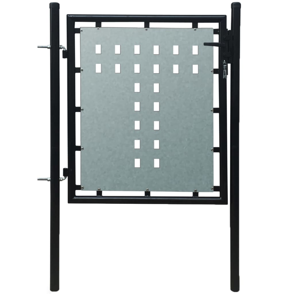 vidaXL Single Door Fence Gate Galvanised Steel 3.28ftx2.46ft Black