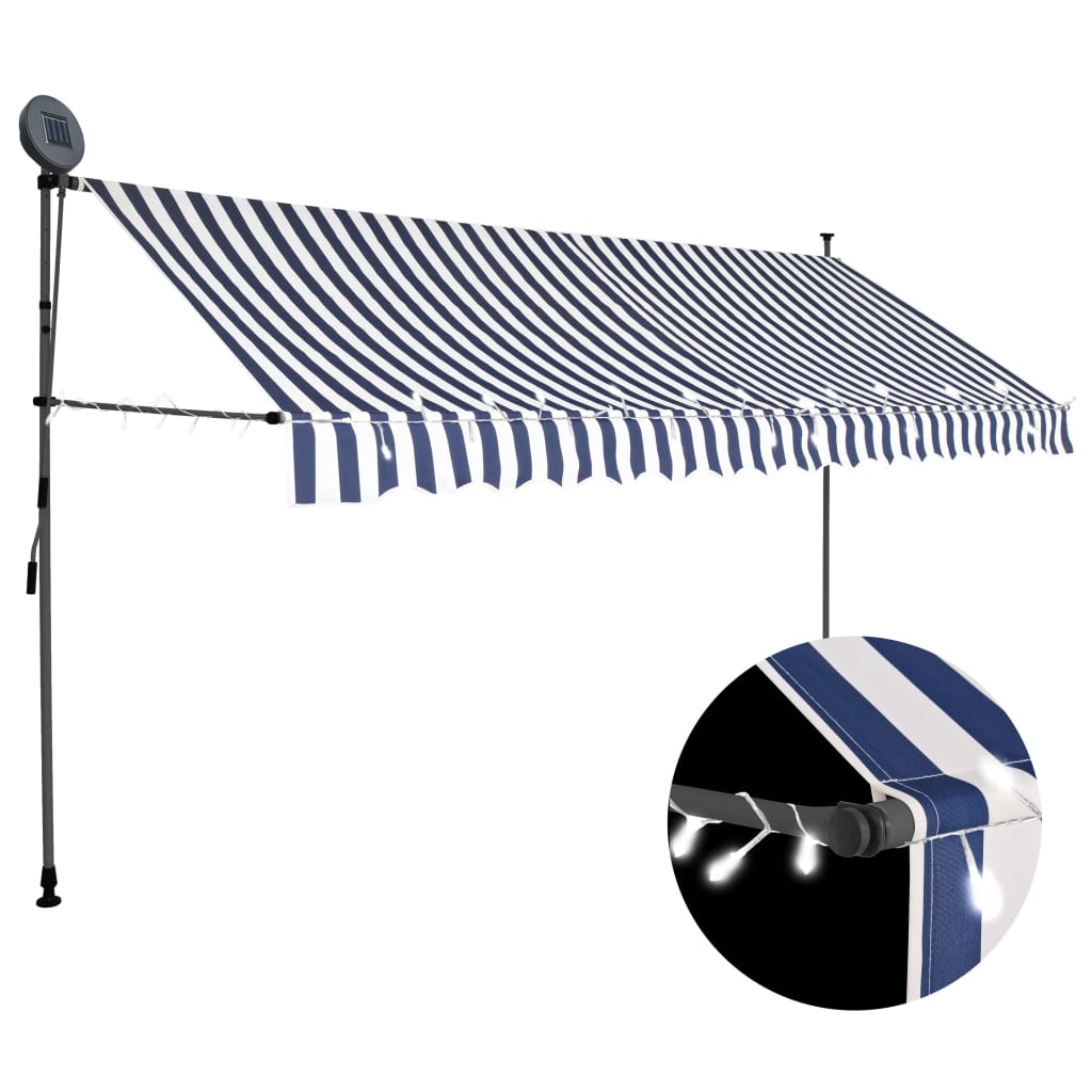 vidaXL Manual Retractable Awning with LED 157.5" Blue and White