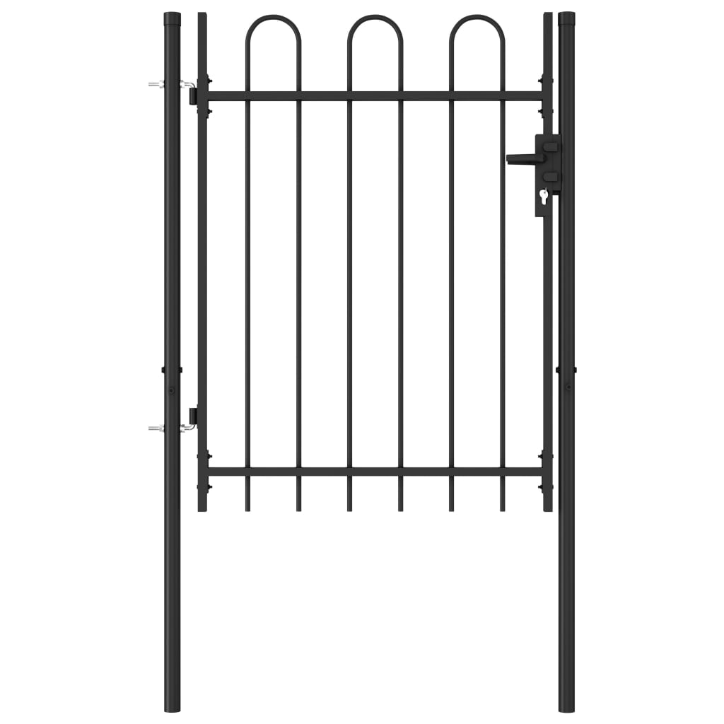vidaXL Fence Gate Single Door with Arched Top Steel 3.2'x3.9' Black