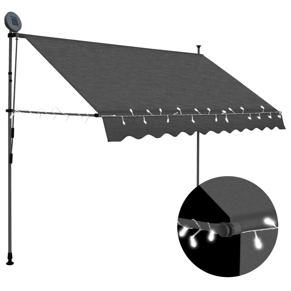 vidaXL Manual Retractable Awning with LED 118.1" Anthracite