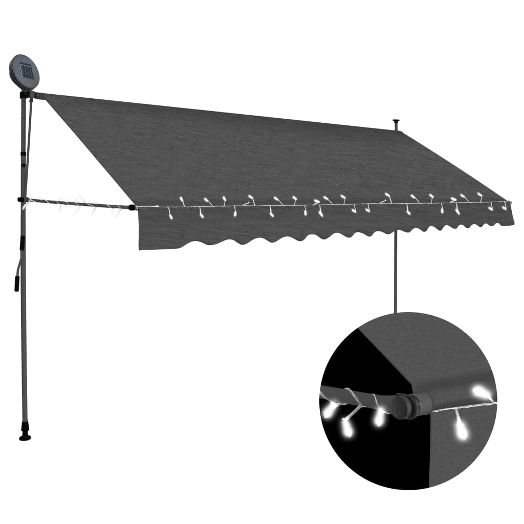 vidaXL Manual Retractable Awning with LED 157.5" Anthracite