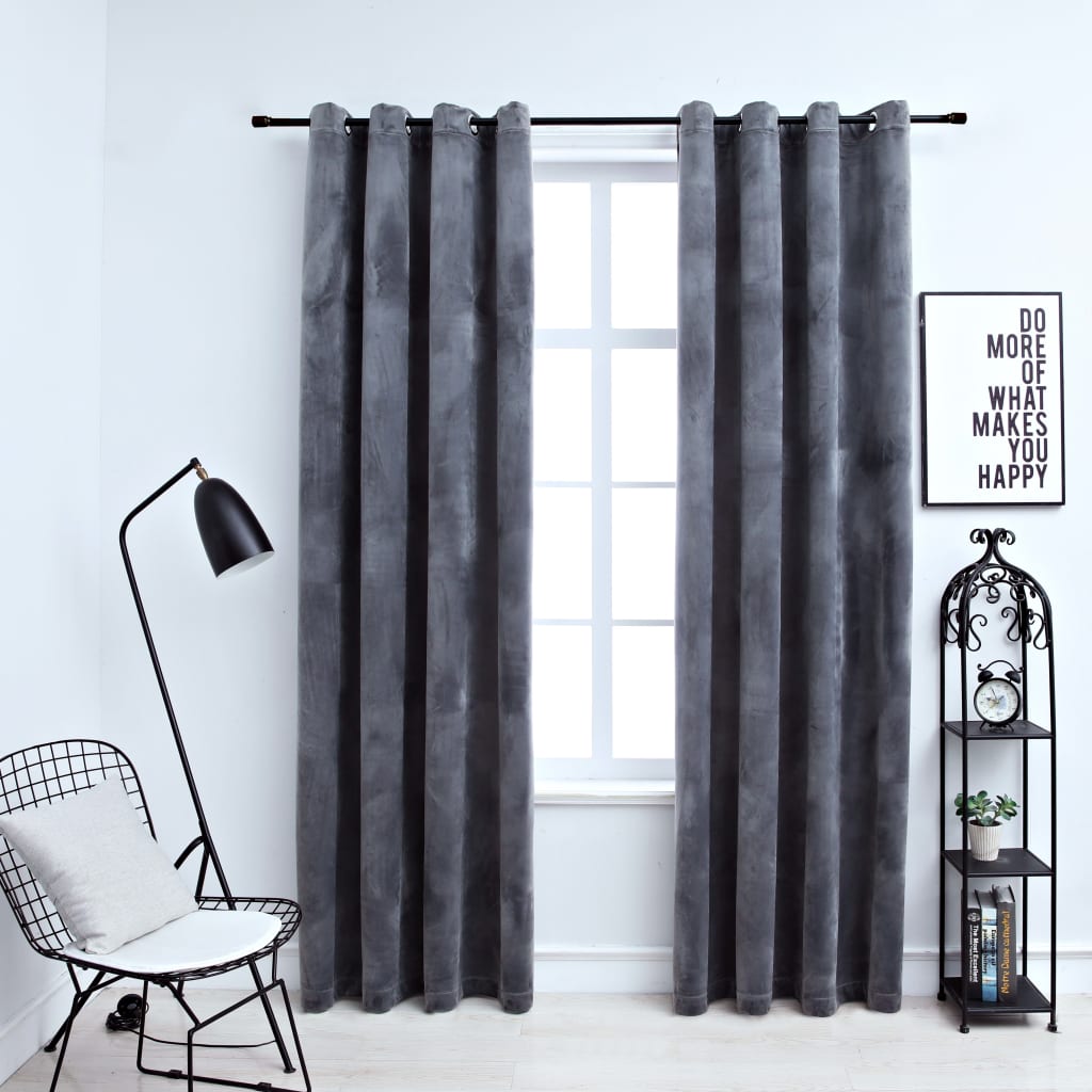 vidaXL Blackout Curtains with Rings 2 pcs Anthracite 54"x63" Velvet