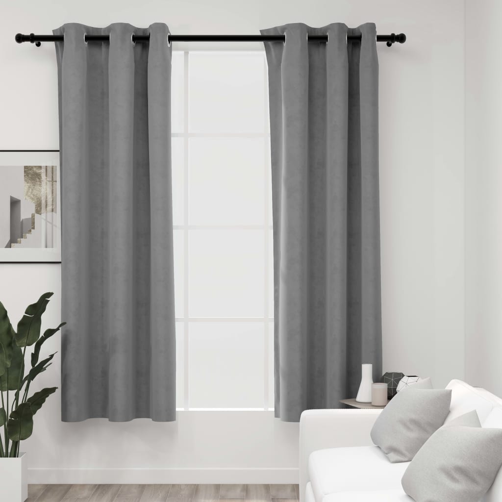 vidaXL Blackout Curtains with Rings 2 pcs Gray 37"x63" Velvet