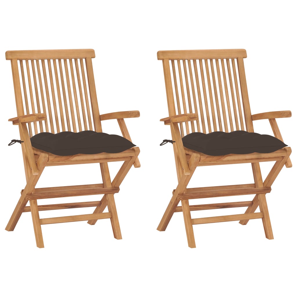 vidaXL Patio Chairs with Taupe Cushions 2 pcs Solid Teak Wood
