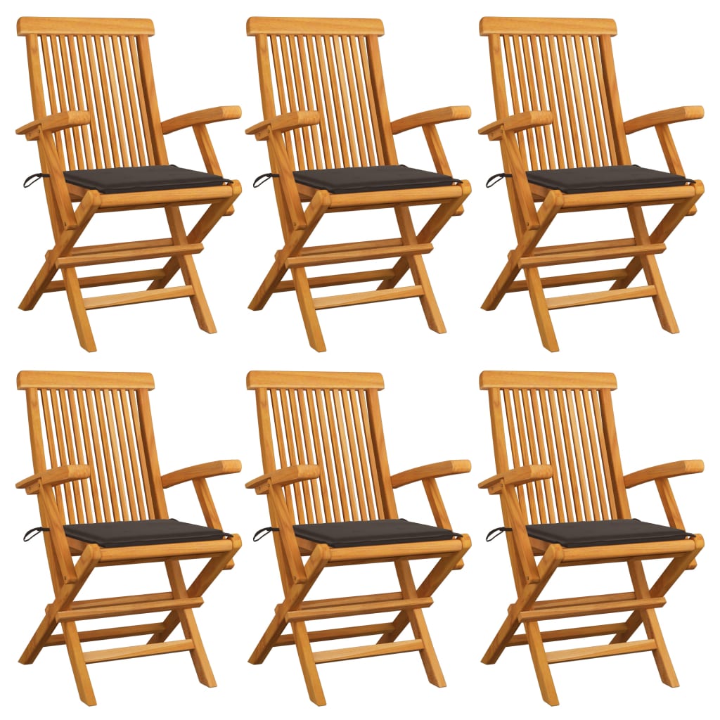 vidaXL Patio Chairs with Taupe Cushions 6 pcs Solid Teak Wood