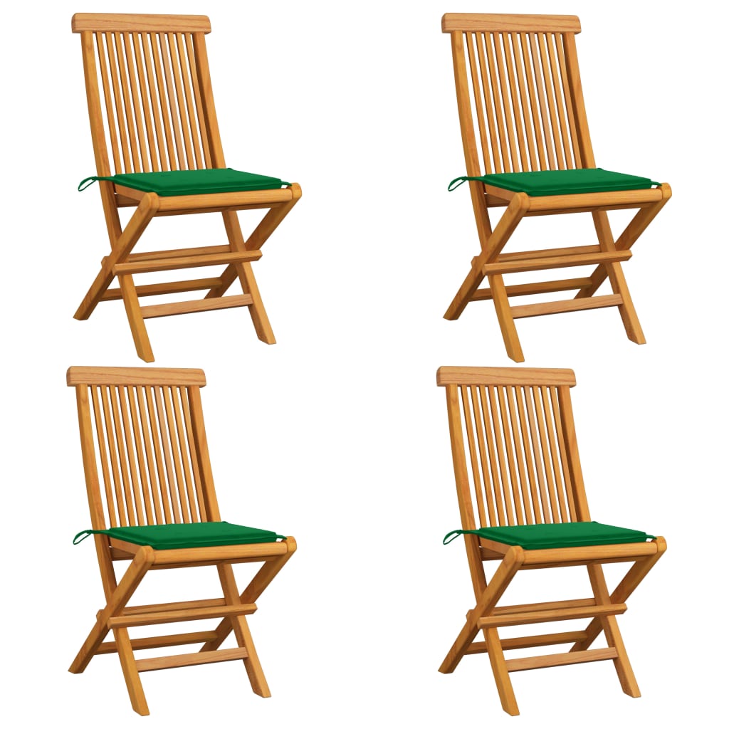 vidaXL Patio Chairs with Green Cushions 4 pcs Solid Teak Wood