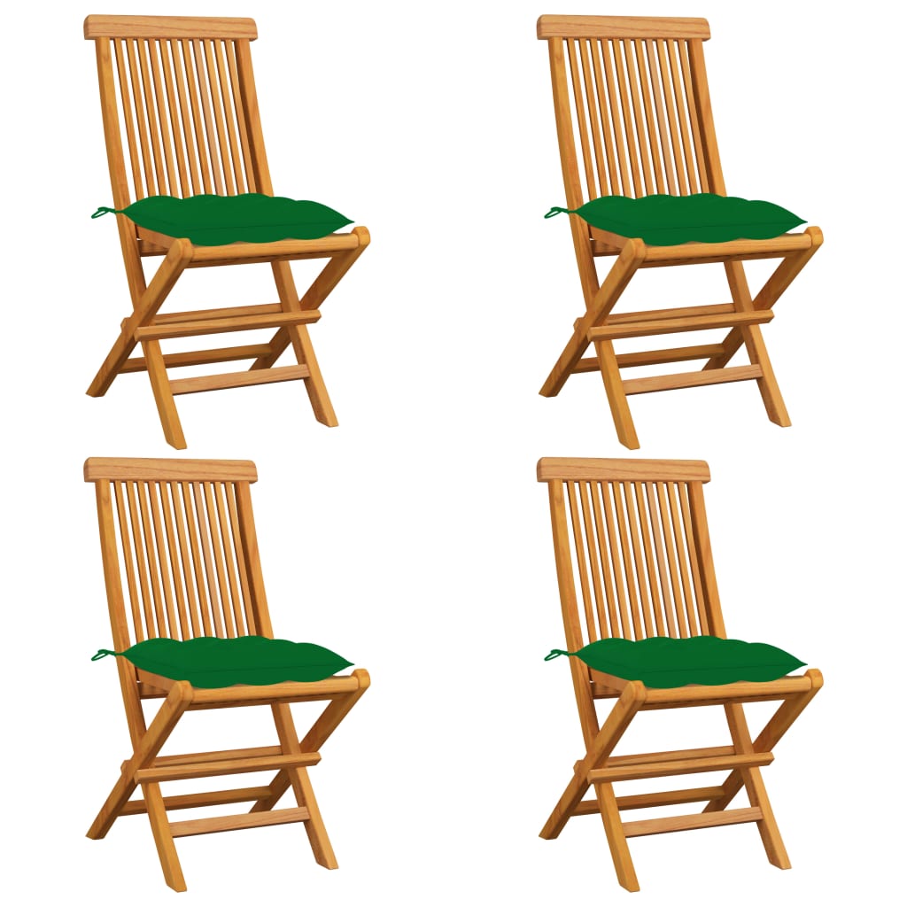 vidaXL Patio Chairs with Green Cushions 4 pcs Solid Teak Wood