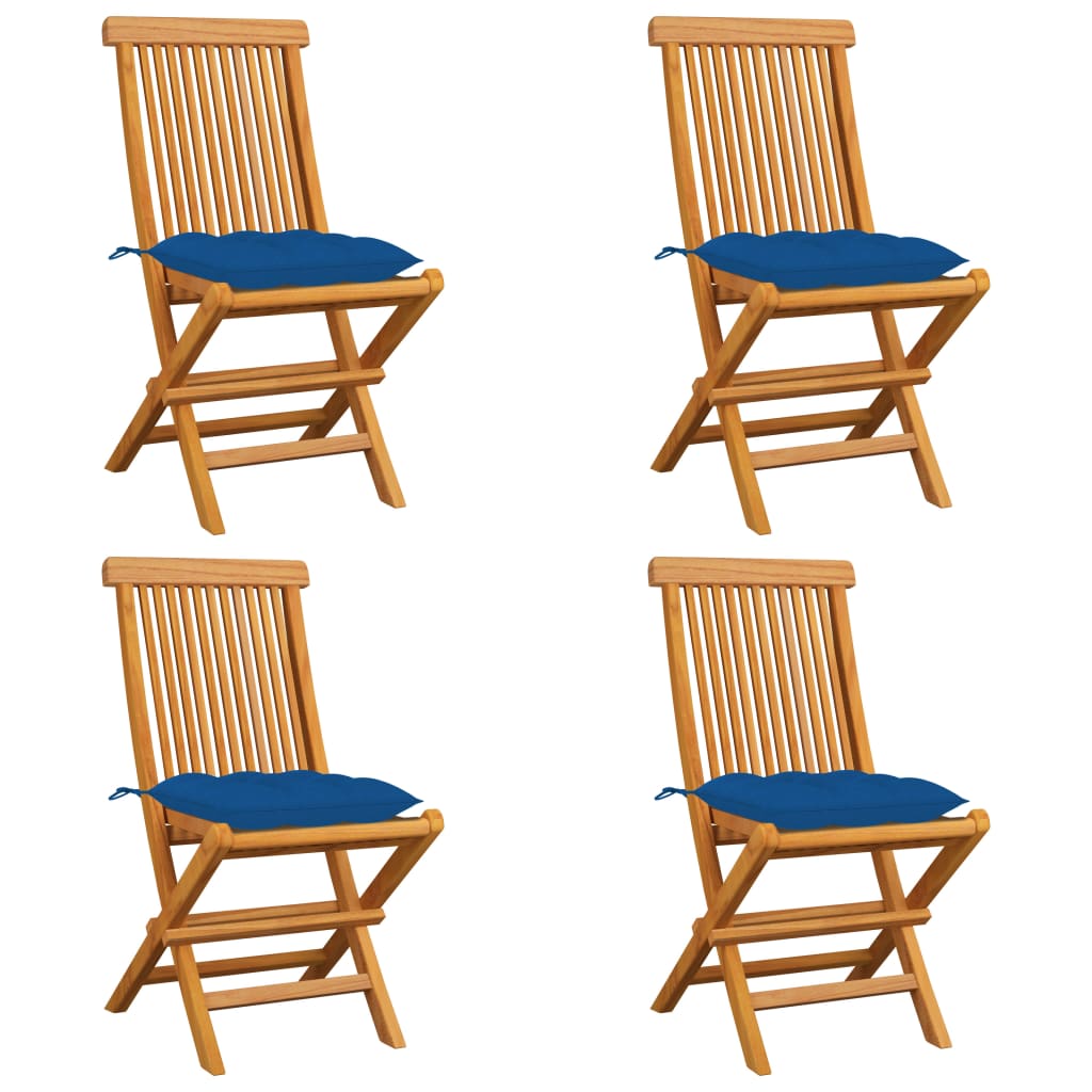 vidaXL Patio Chairs with Blue Cushions 4 pcs Solid Teak Wood