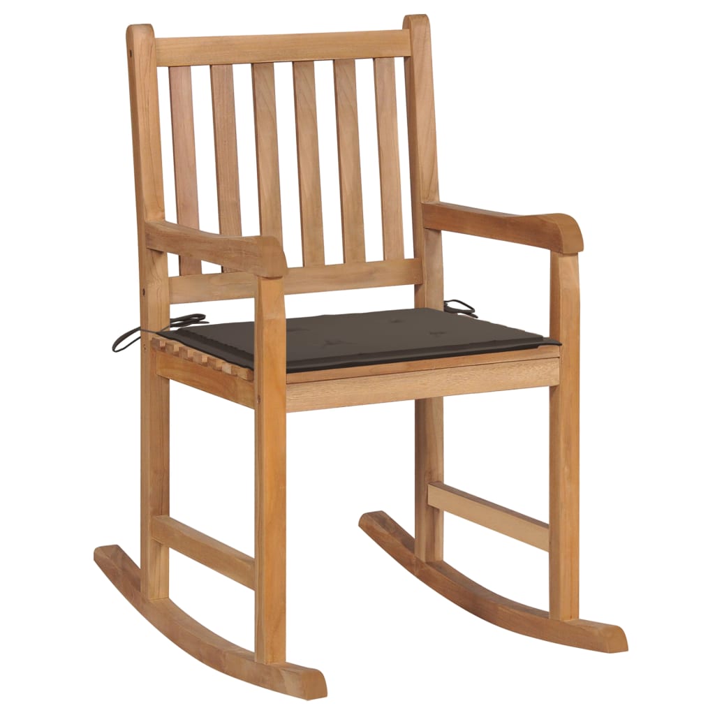 vidaXL Rocking Chair with Taupe Cushion Solid Teak Wood