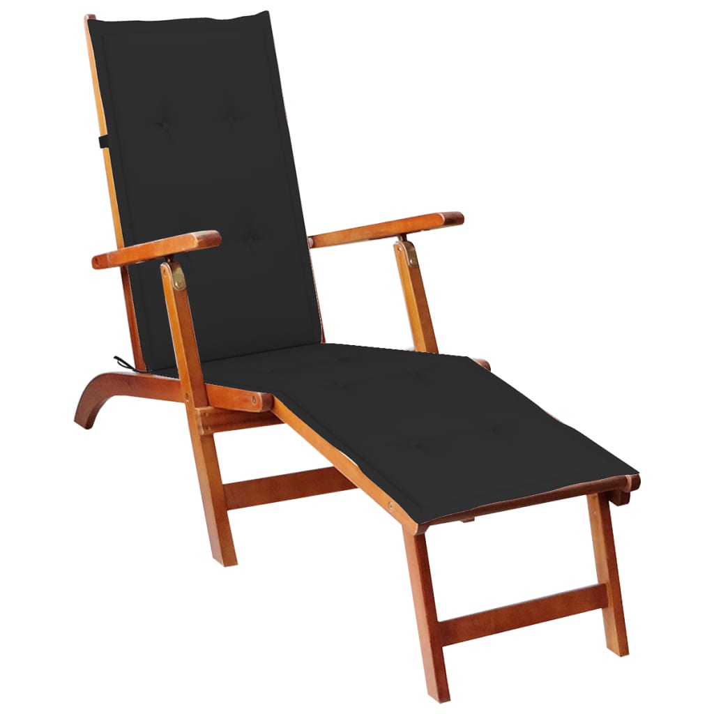 vidaXL Patio Deck Chair with Footrest and Cushion Solid Acacia Wood