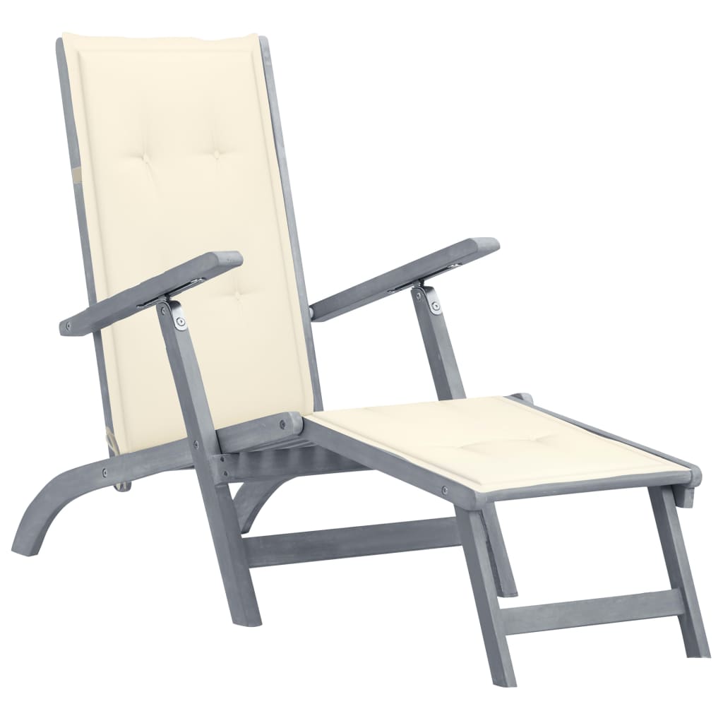 vidaXL Patio Deck Chair with Footrest and Cushion Solid Acacia Wood