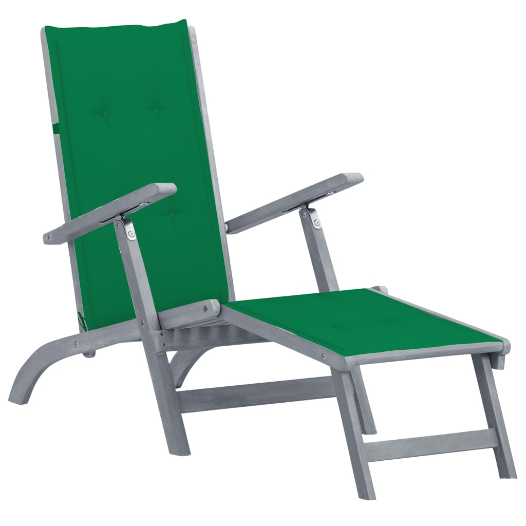 vidaXL Patio Deck Chair with Footrest and Cushion Solid Acacia Wood