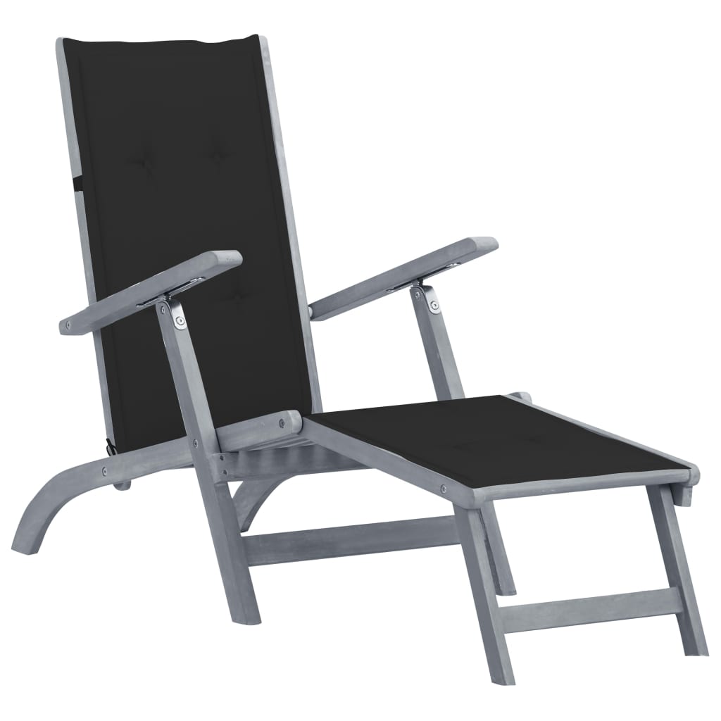 vidaXL Patio Deck Chair with Footrest and Cushion Solid Acacia Wood