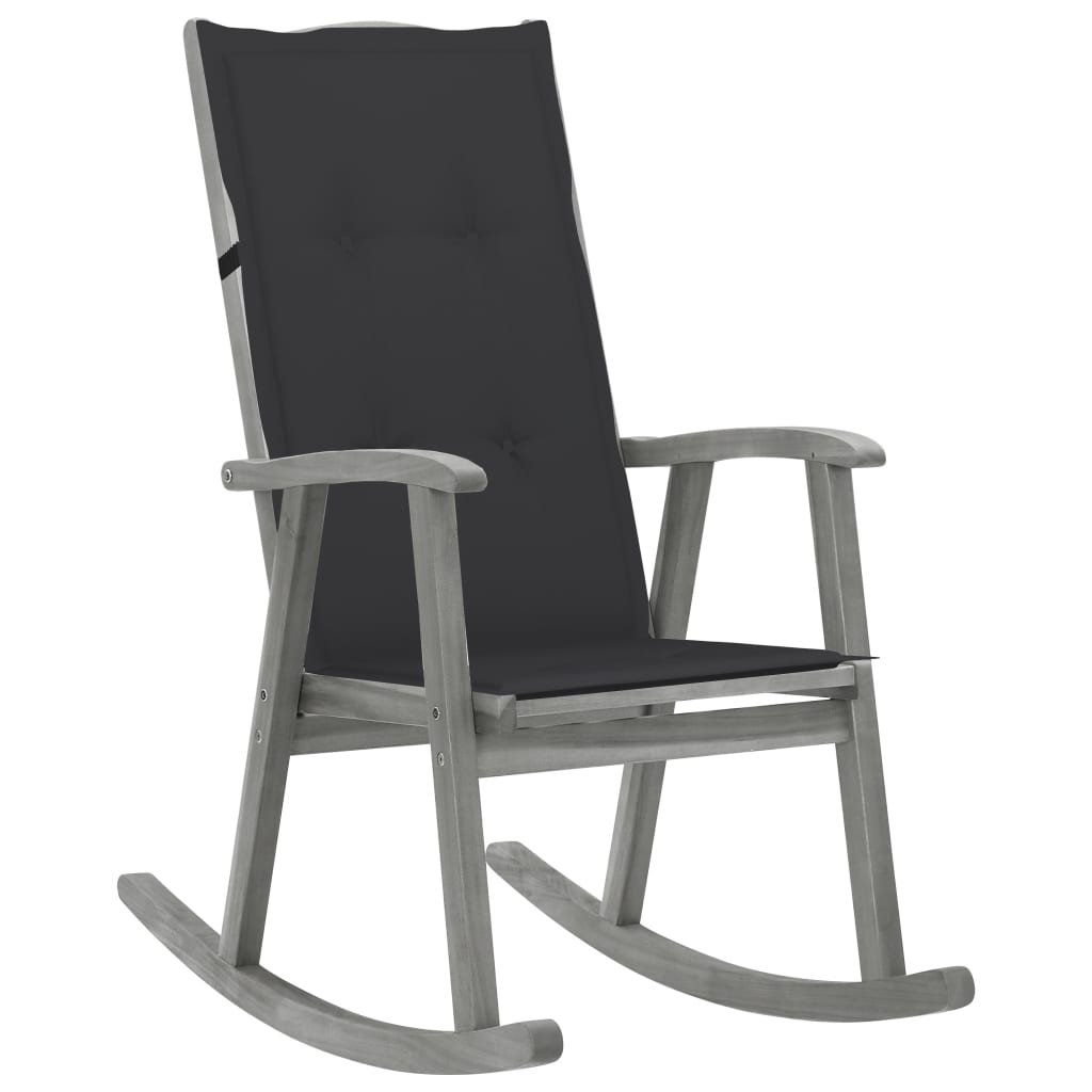 vidaXL Rocking Chair with Cushions Gray Solid Acacia Wood