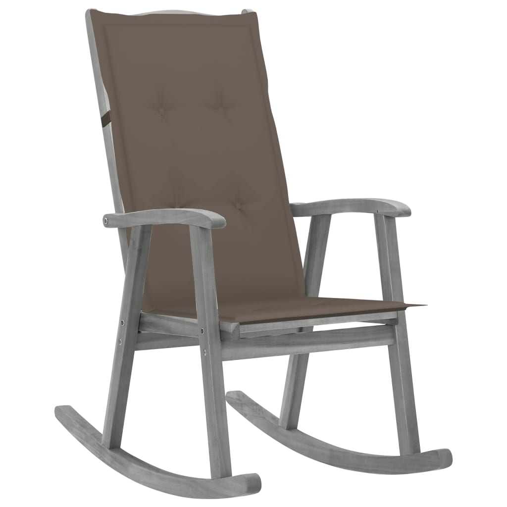 vidaXL Rocking Chair with Cushions Gray Solid Acacia Wood