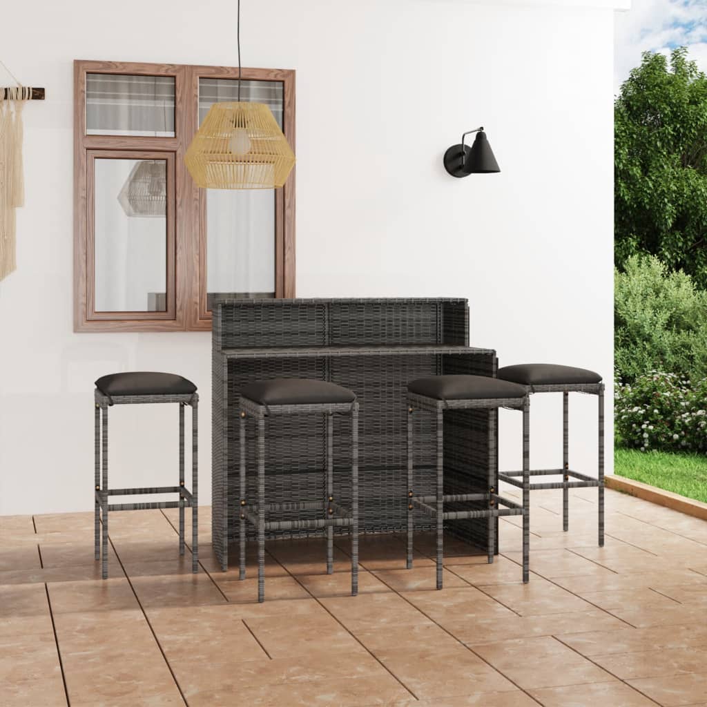 vidaXL 5 Piece Patio Bar Set with Cushions Gray