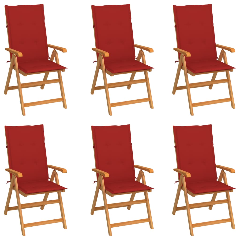 vidaXL Patio Chairs 6 pcs with Red Cushions Solid Teak Wood