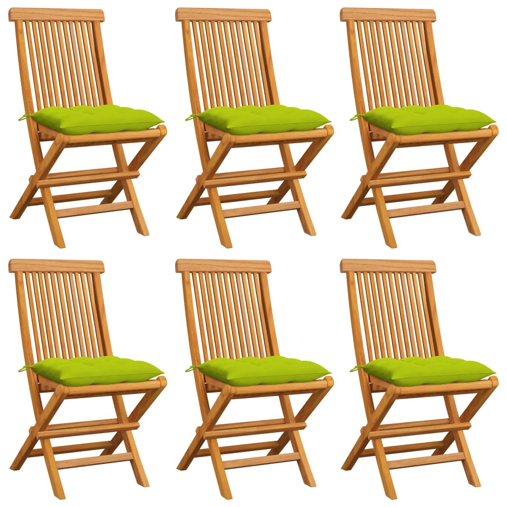 vidaXL Patio Chairs with Bright Green Cushions 6 pcs Solid Teak Wood