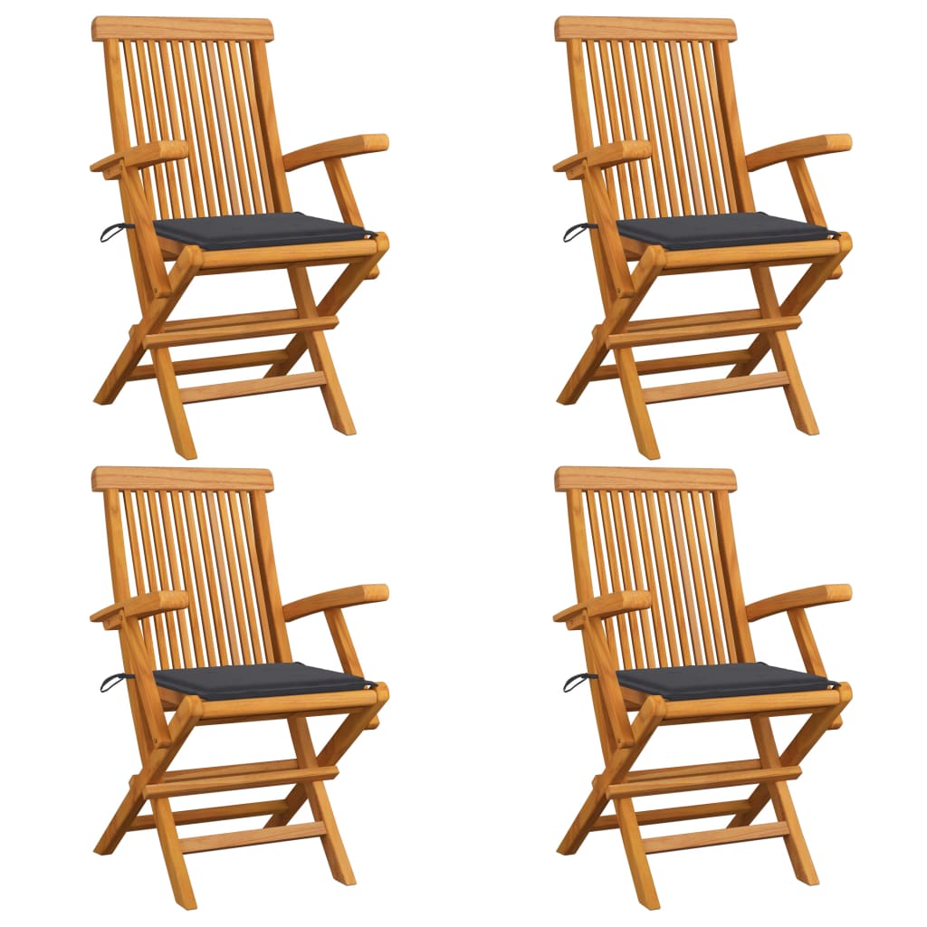 vidaXL Patio Chairs with Anthracite Cushions 4 pcs Solid Teak Wood
