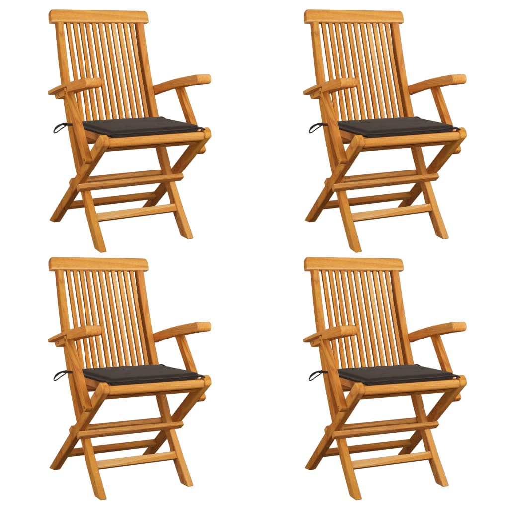 vidaXL Patio Chairs with Taupe Cushions 4 pcs Solid Teak Wood