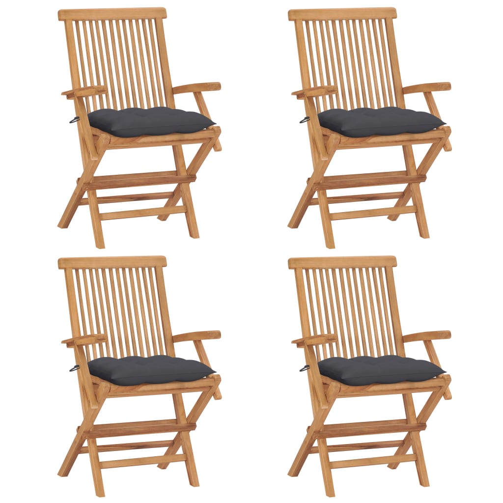 vidaXL Patio Chairs with Anthracite Cushions 4 pcs Solid Teak Wood