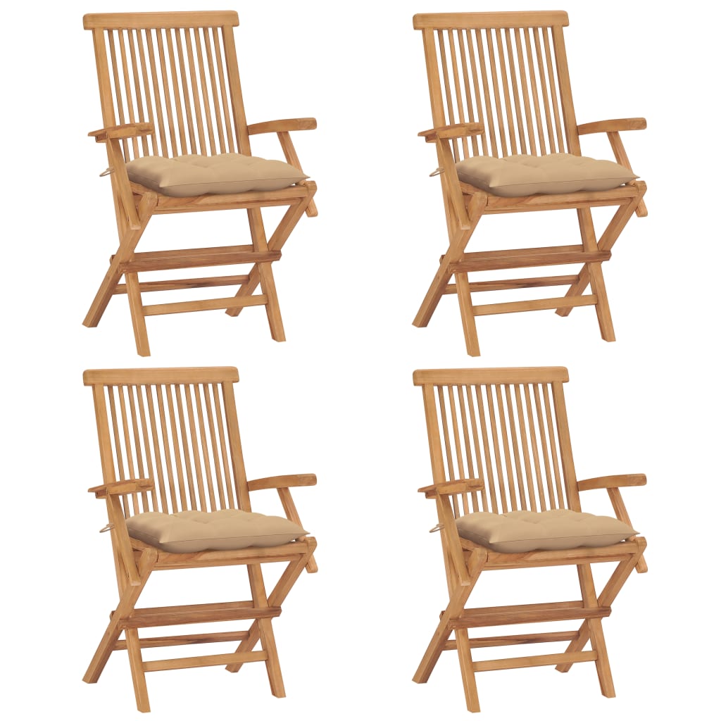 vidaXL Patio Chairs with Beige Cushions 4 pcs Solid Teak Wood