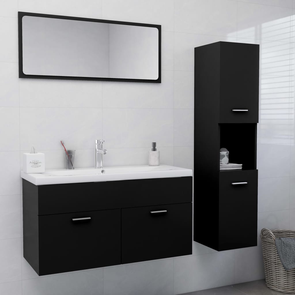 vidaXL Bathroom Furniture Set Black Chipboard