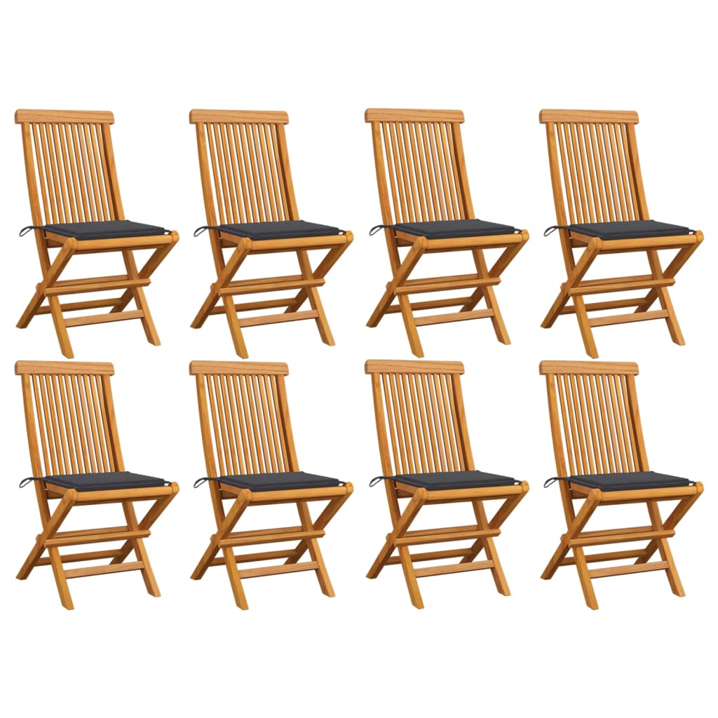 vidaXL Patio Chairs with Anthracite Cushions 8 pcs Solid Teak Wood