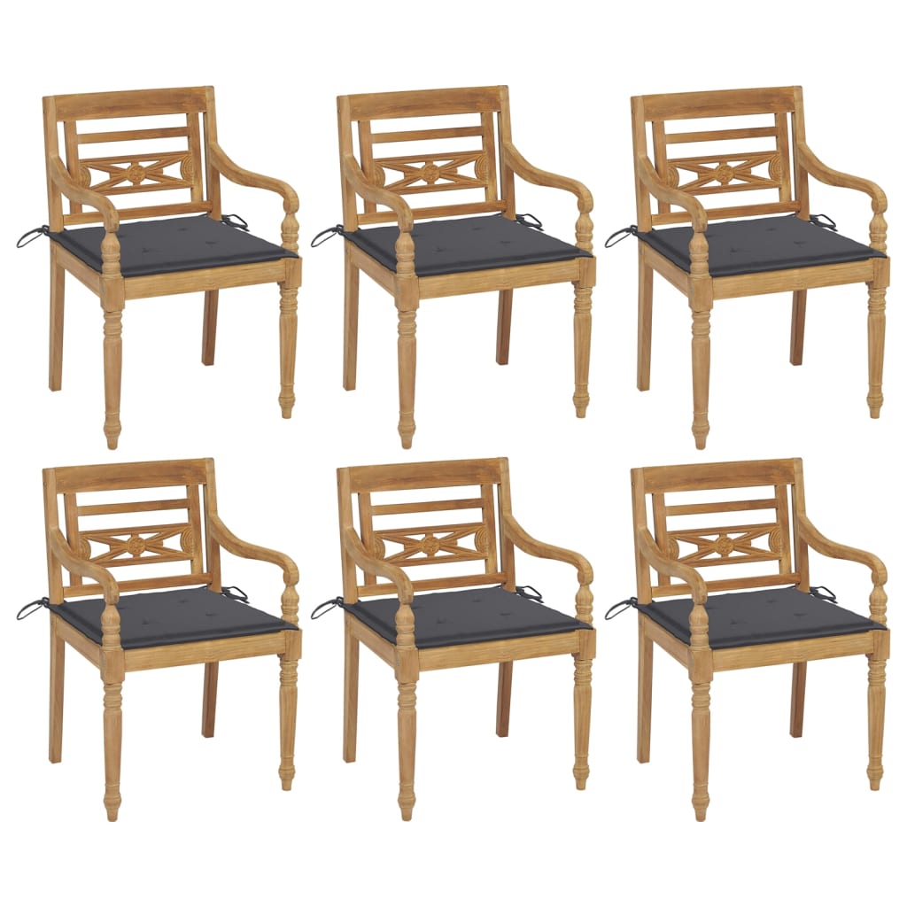 vidaXL Batavia Chairs with Cushions 6 pcs Solid Teak Wood