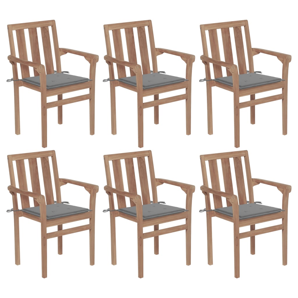 vidaXL Stackable Patio Chairs with Cushions 6 pcs Solid Teak Wood