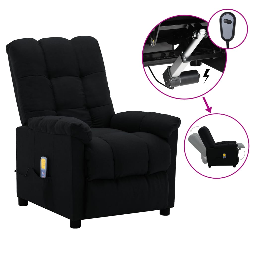 vidaXL Electric Massage Recliner Black Fabric