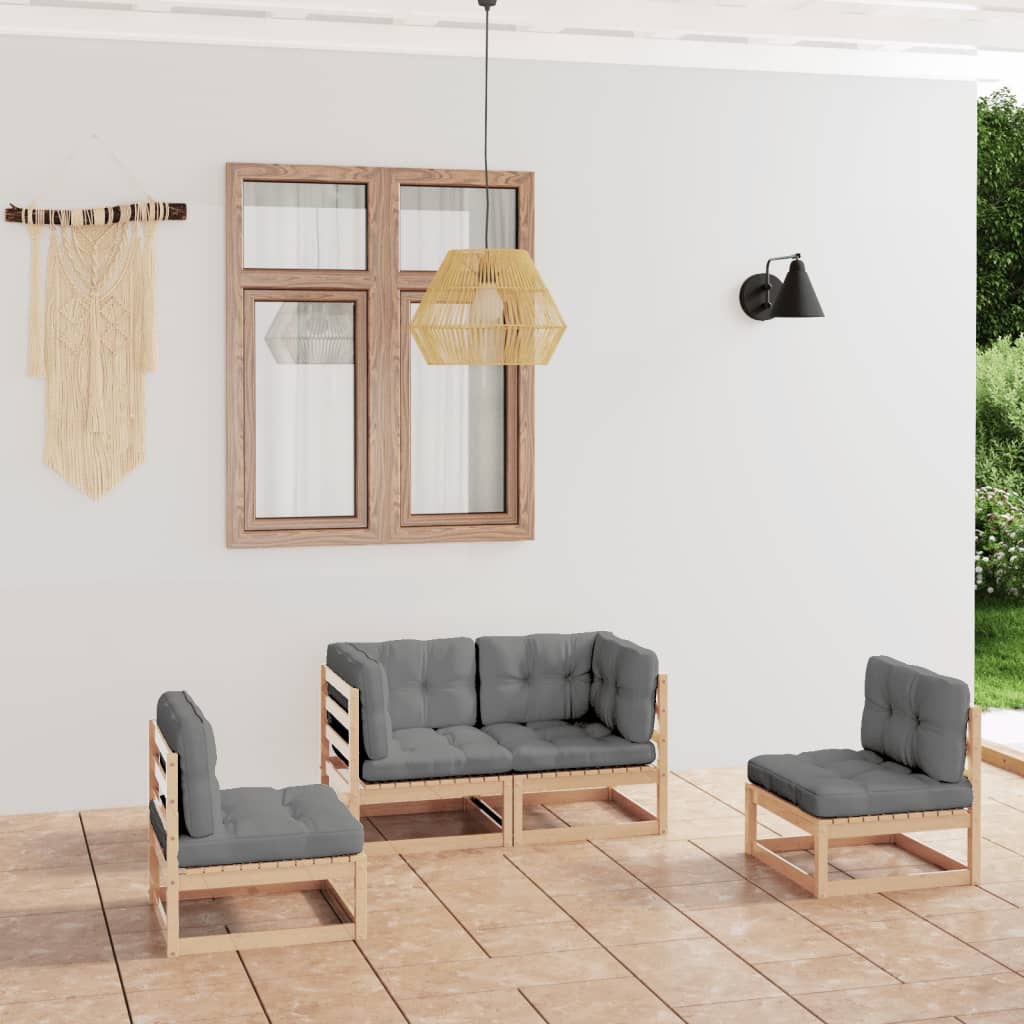 vidaXL 4 Piece Patio Lounge Set with Cushions Solid Pinewood