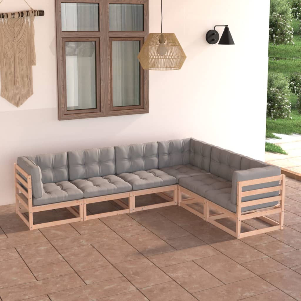 vidaXL 6 Piece Patio Lounge Set with Cushions Solid Pinewood