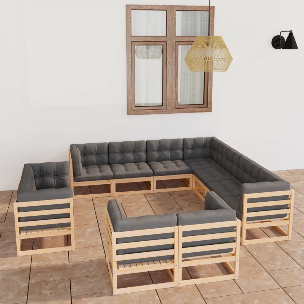 vidaXL 11 Piece Patio Lounge Set with Cushions Solid Pinewood