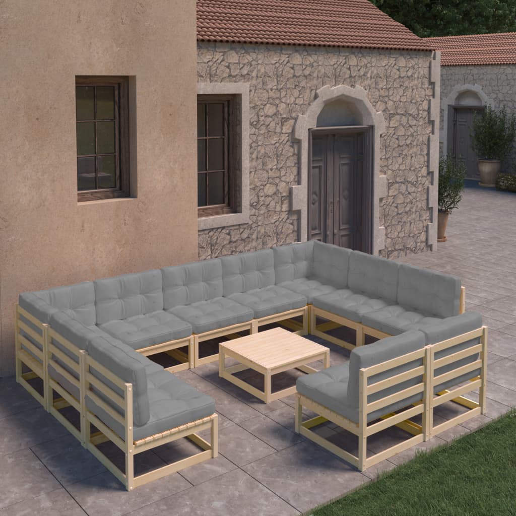 vidaXL 12 Piece Patio Lounge Set with Cushions Solid Pinewood