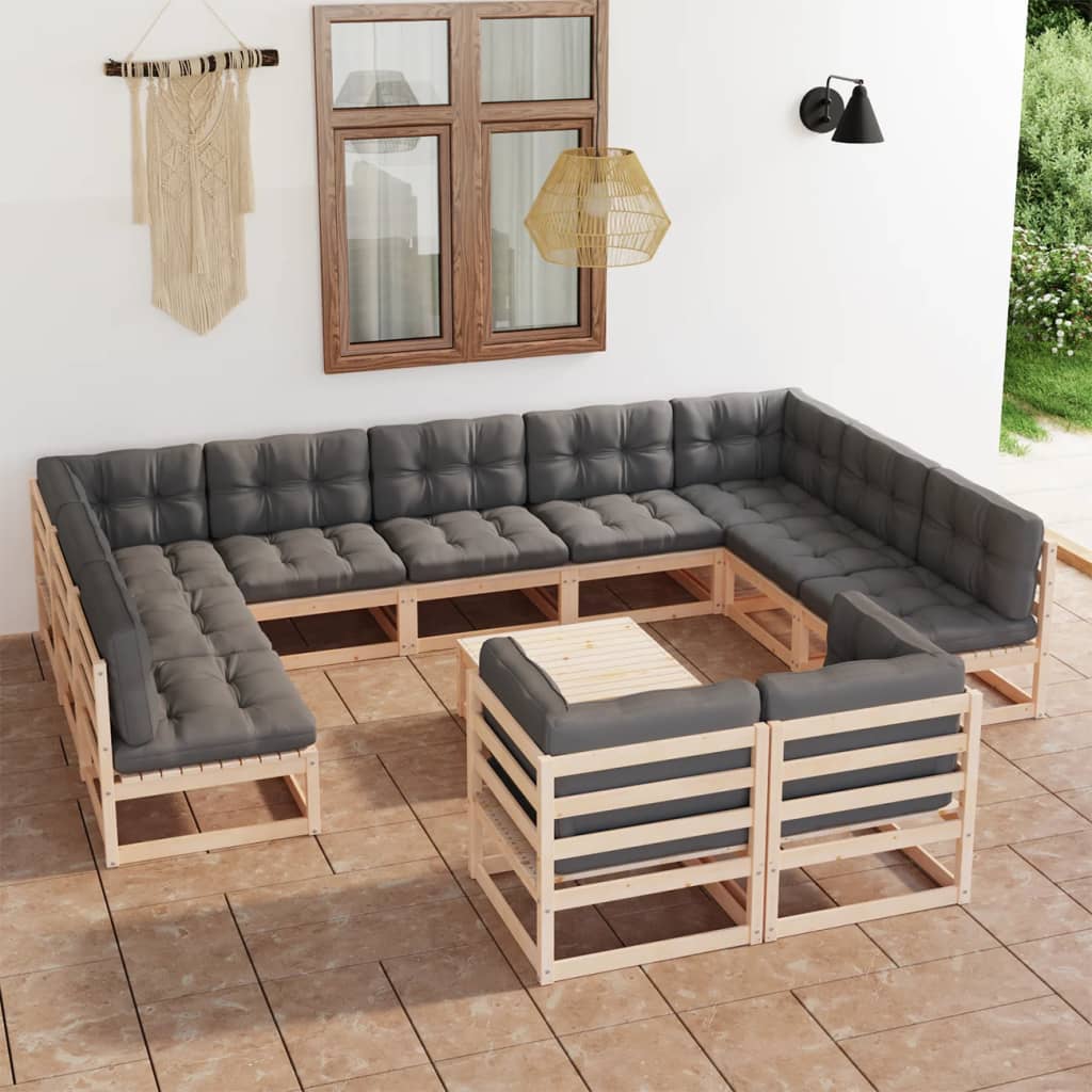 vidaXL 12 Piece Patio Lounge Set with Cushions Solid Pinewood