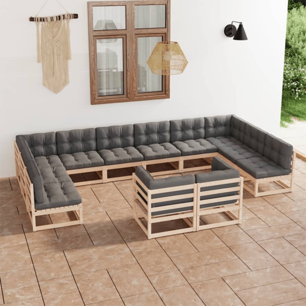 vidaXL 12 Piece Patio Lounge Set with Cushions Solid Pinewood