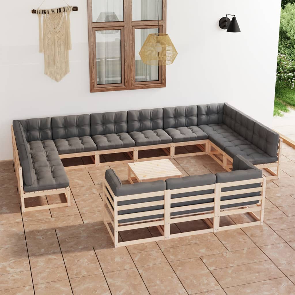 vidaXL 14 Piece Patio Lounge Set with Cushions Solid Pinewood