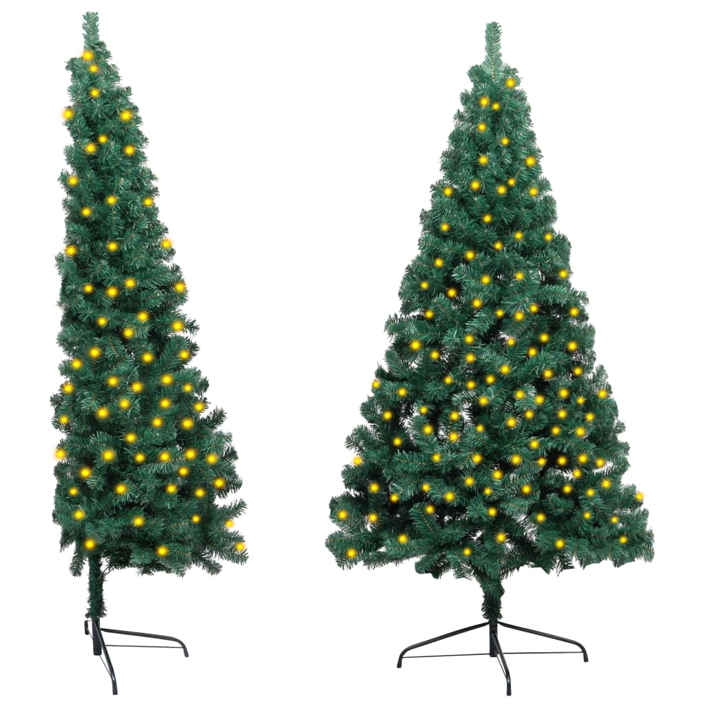 vidaXL Artificial Half Christmas Tree with LED&Stand Green 70.9" PVC