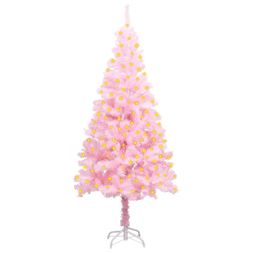 vidaXL Artificial Christmas Tree with LEDs&Stand Pink 59.1" PVC