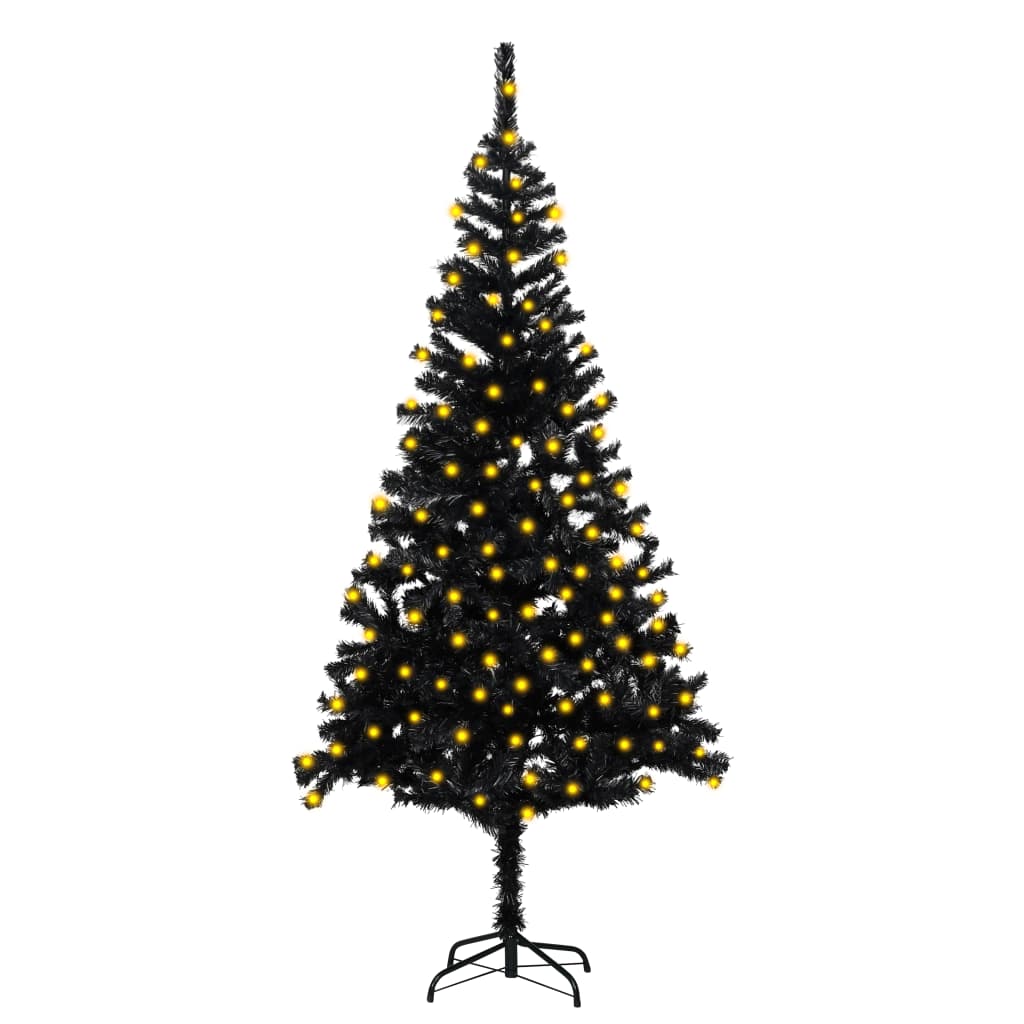 vidaXL Artificial Christmas Tree with LEDs&Stand Black 70.9" PVC