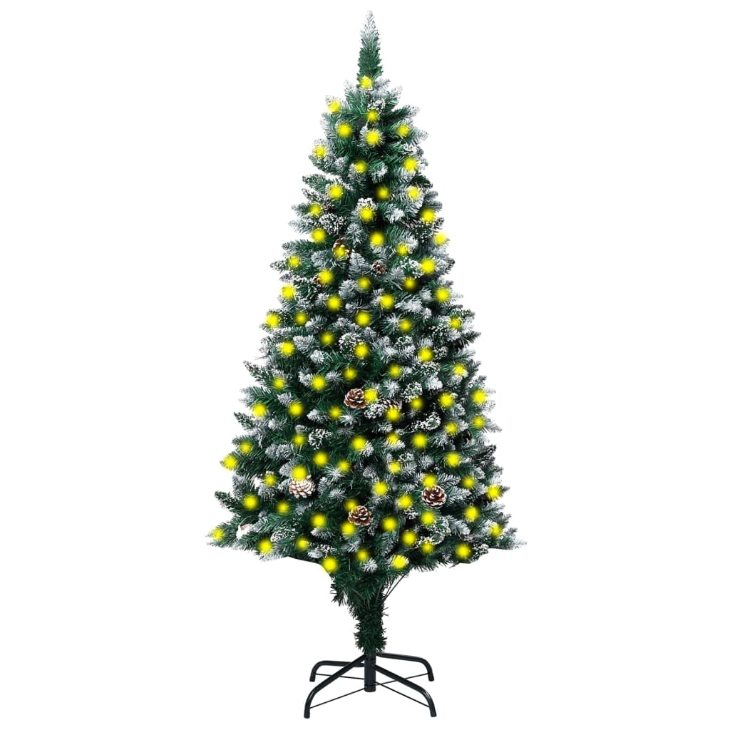 vidaXL Artificial Christmas Tree LEDs&Pine Cones&White Snow 82.7"