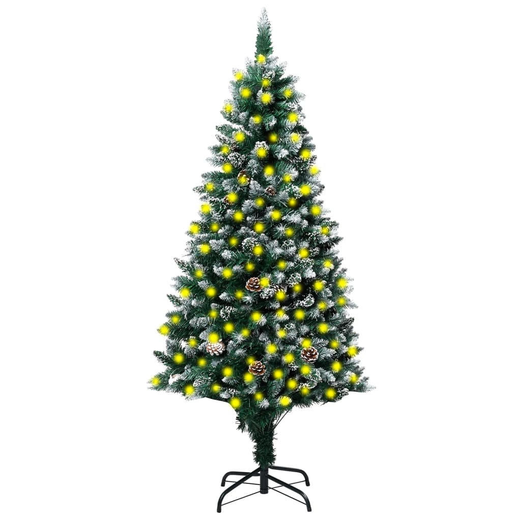 vidaXL Artificial Christmas Tree LEDs&Pine Cones&White Snow 94.5"