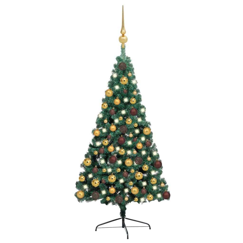 vidaXL Artificial Half Christmas Tree with LEDs&Ball Set Green 70.9"