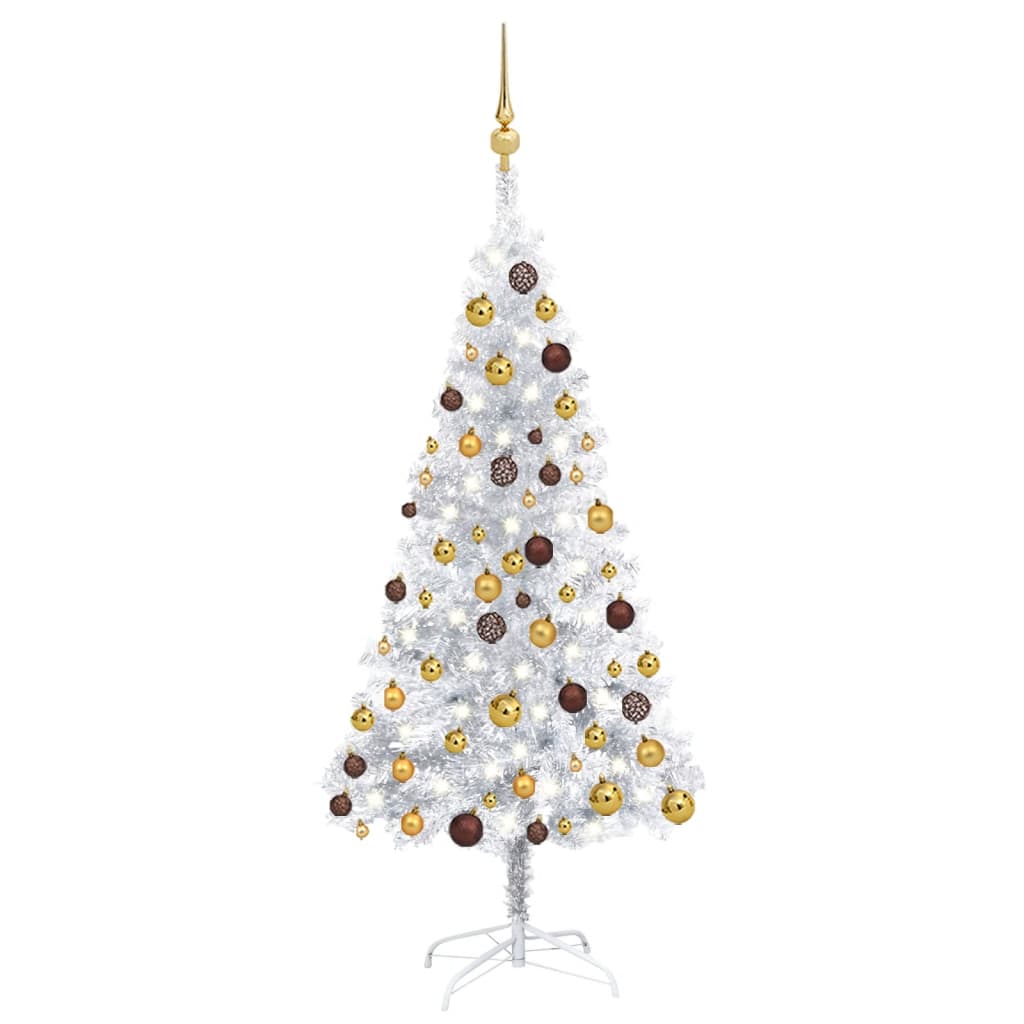 vidaXL Artificial Christmas Tree with LEDs&Ball Set Silver 59.1" PET