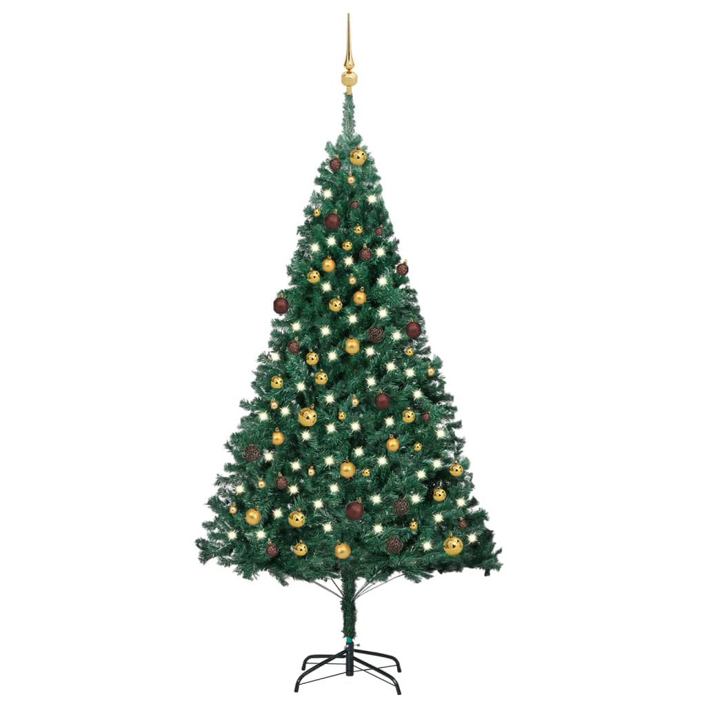 vidaXL Artificial Christmas Tree with LEDs&Ball Set Green 82.7" PVC